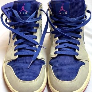 Air Jordan Nike Shoe High Top Lace Blue Grey Sports Size 10